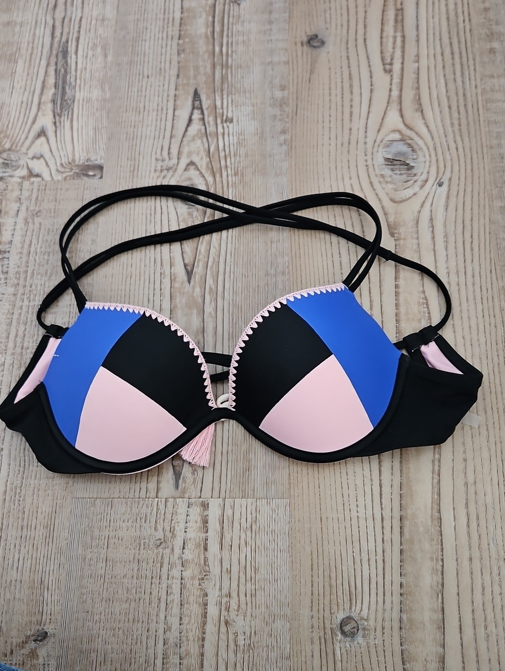 Shade & Shore Colorblock Padded Bikini Top - Black, Blue & Pink